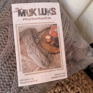 Original Muk Luks Cable Knit Lounge Socks with Faux Shearling Lining S/M